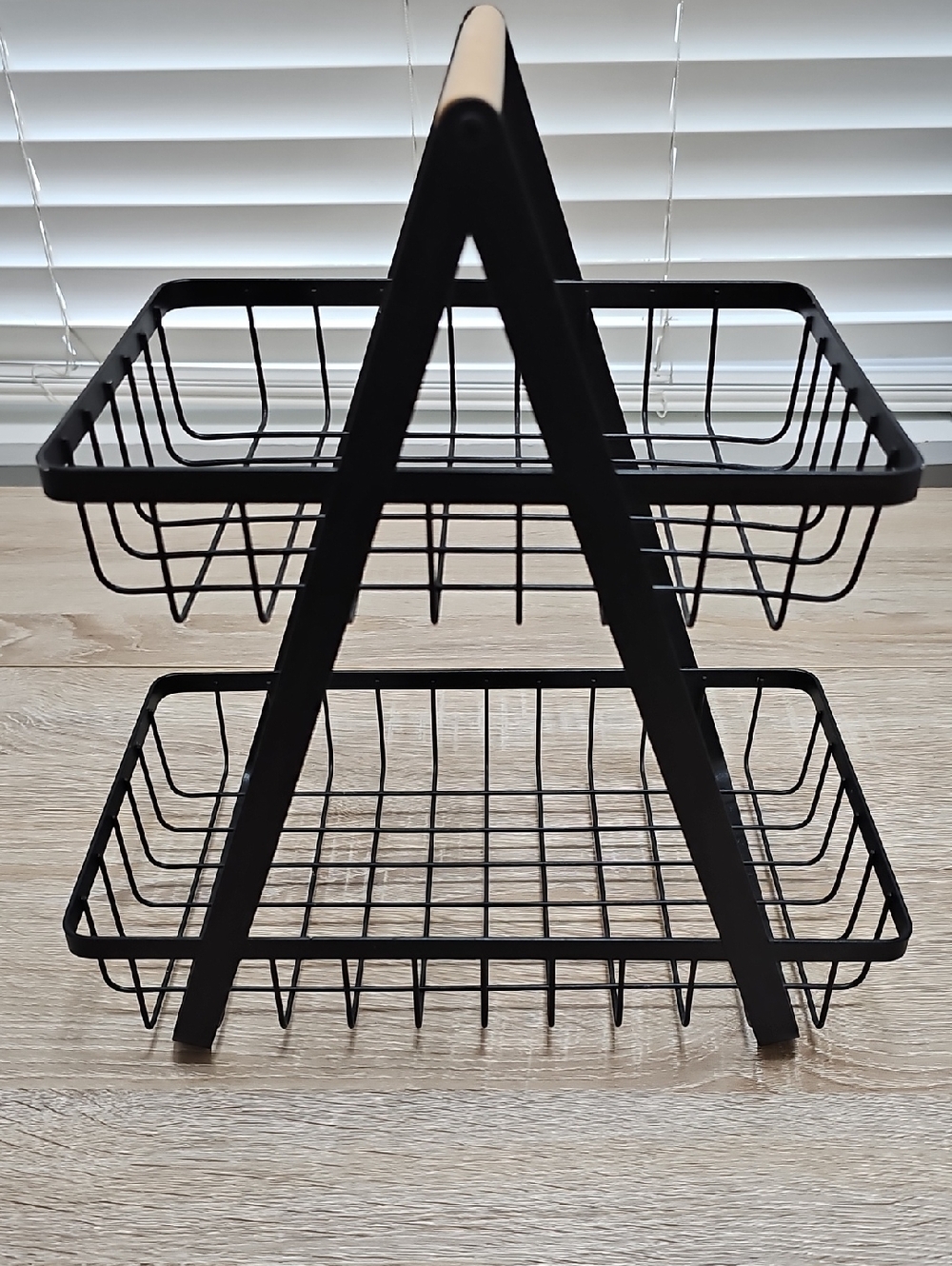 Two-Tier Black Metal Wire Basket Stand